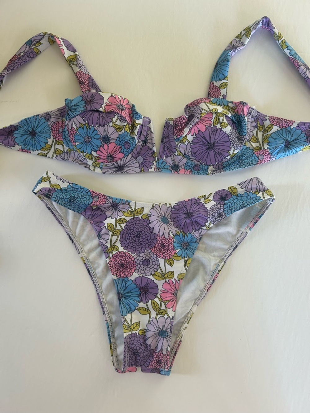 Floral Two-Piece Bikini Set in Purple, Blue & Pink